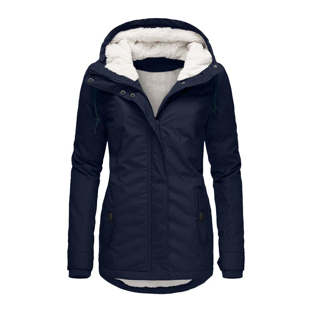 Women's Hooded Cotton Jacket with Plush Lining - Medium Long Style for Autumn/Winter