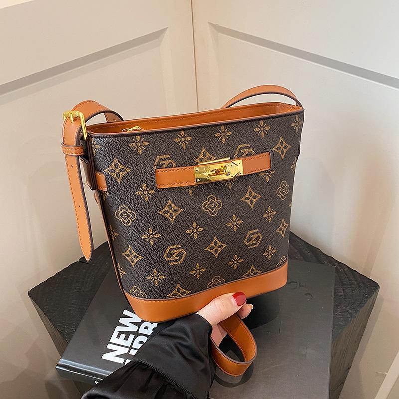Light luxury printed bag women's premium bucket bag fashion portable texture messenger bag versatile single shoulder tide