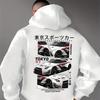Behind the Elements of the Japanese Tokyo Motor City, There Is a Big Picture Printed Men's Casual Street Style Hoodie, Sweatshir