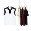 Trendy College Style Contrast Polo: Heavy 240g Pearl Cotton, Half-Zip, Drop Shoulder, Short Sleeve