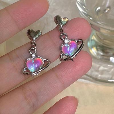 Y2K Heart Planet Drop Earrings For Women Harajuku Fashion Punk Girl Crystal Stars Earring Korean Trendy Party Jewelry Gifts