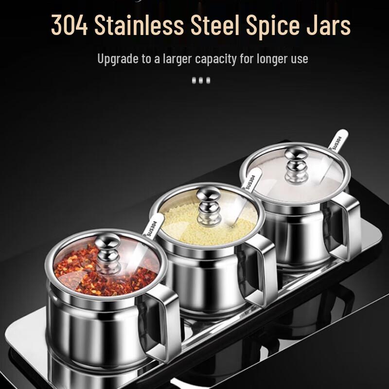 Beifu 304 Stainless Steel Spice Jar Set with Spoons (3 X 500ml)