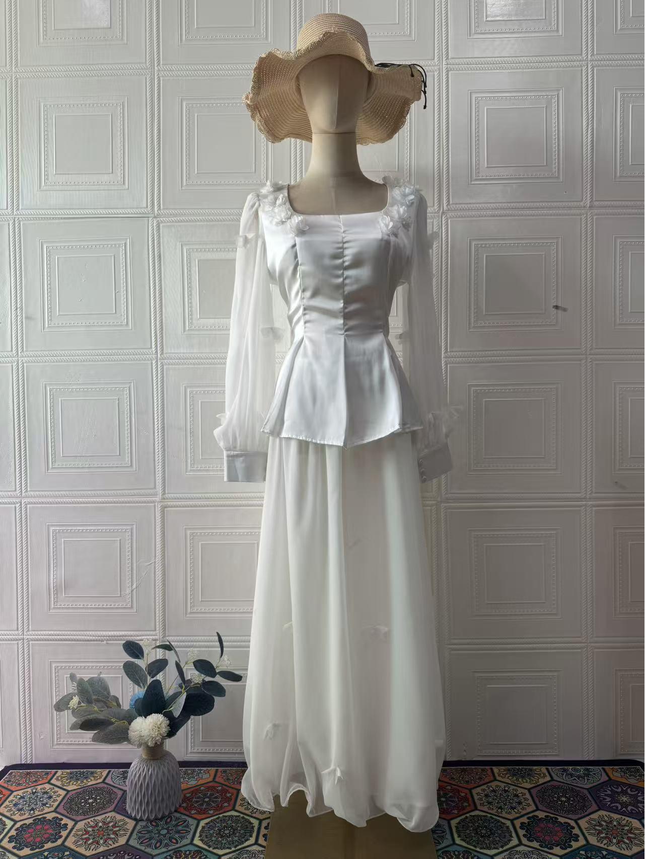 

Элегантное женское осеннее ретро платье-юбка с длинным рукавом 2025 XXL белый