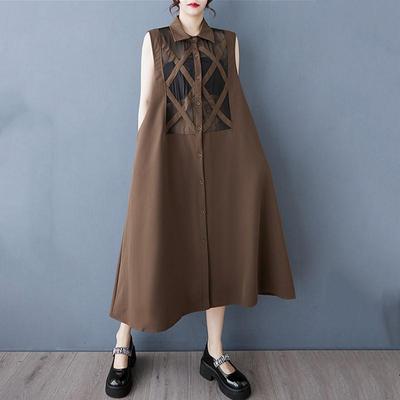 Ärmelloses Übergröße Baumwolle Mesh Vintage Neu in Kleider für Frauen lässig locker langes Sommer Hemdkleid