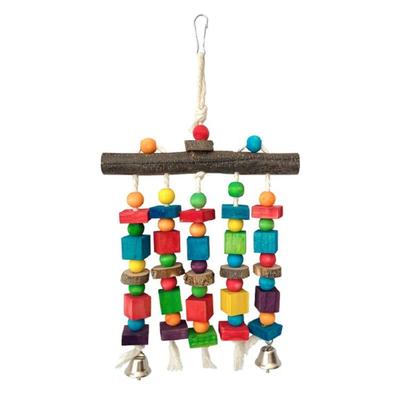 Color Assorted Bird Chewing Toy Wooden Perch Colorful Block Tearing Toy For Small To Large Parrots Beak Maintenance