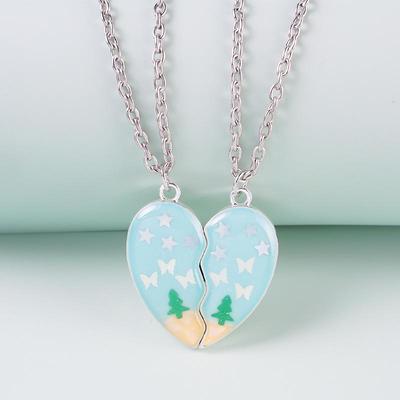 Magnetic Friendship Necklace Set: Christmas Tree, Butterfly, Star, Heart Pendants - Perfect Holiday Gift for Best Friends or Students.