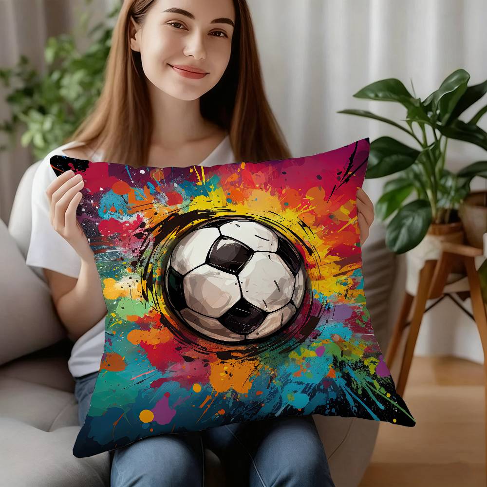 New Football Print Pillow Case Sofa Decorative Home Double-sided Printing Short Plush Cushion Pillow Cover Holiday Gift