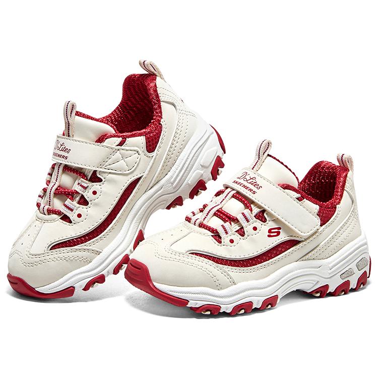 Skechers Kids Fashion Versatile Comfortable Toe Protection Non-Slip Kick-Resistant Rebound Low-Top Walking Shoes Baby Shoes Beige Red 80588N-NTRD