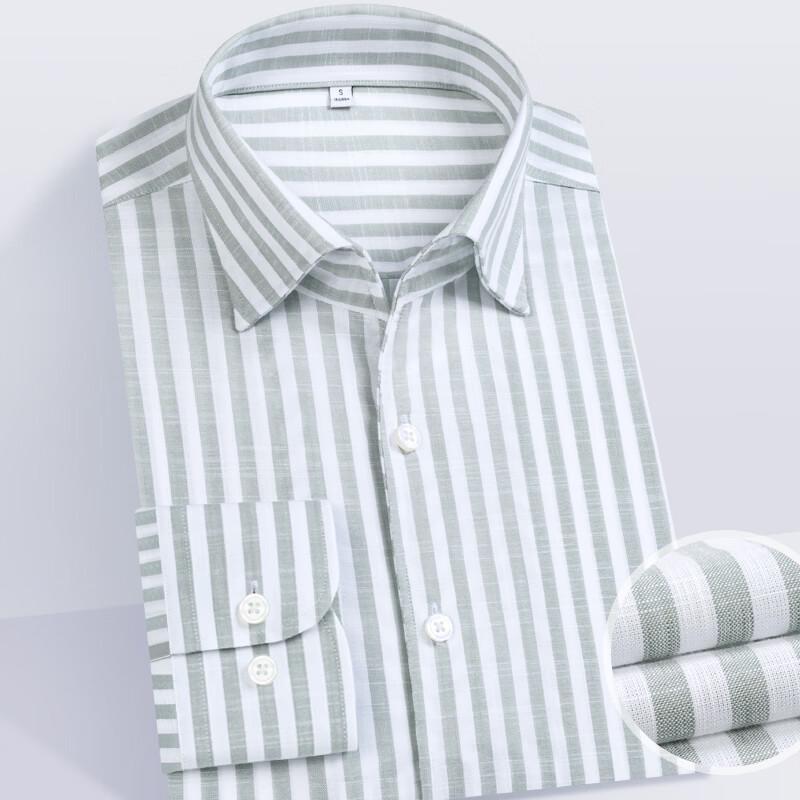 Men s Non-Iron Linen-Blend Striped One-Piece Collar Shirt M