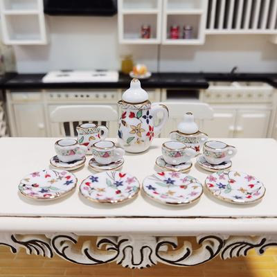 Mini Flower Ceramic Tea Set Pocket Ceramic Miniature Flower Tableware Children Kitchen Porcelain Tea Cup Set Toy