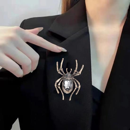 Broșă retro păianjen pentru femei, cu stras de cristal artificial, pentru costum de insecte, broșă pentru haine, accesorii pentru costume de Halloween, cadou de bijuterii