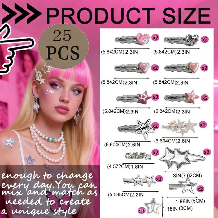Mode 2000er Haarspangen Set mit 25 Metall Sternen-Haarnadeln mit Fransen für Damen Mädchen Trendiger Look