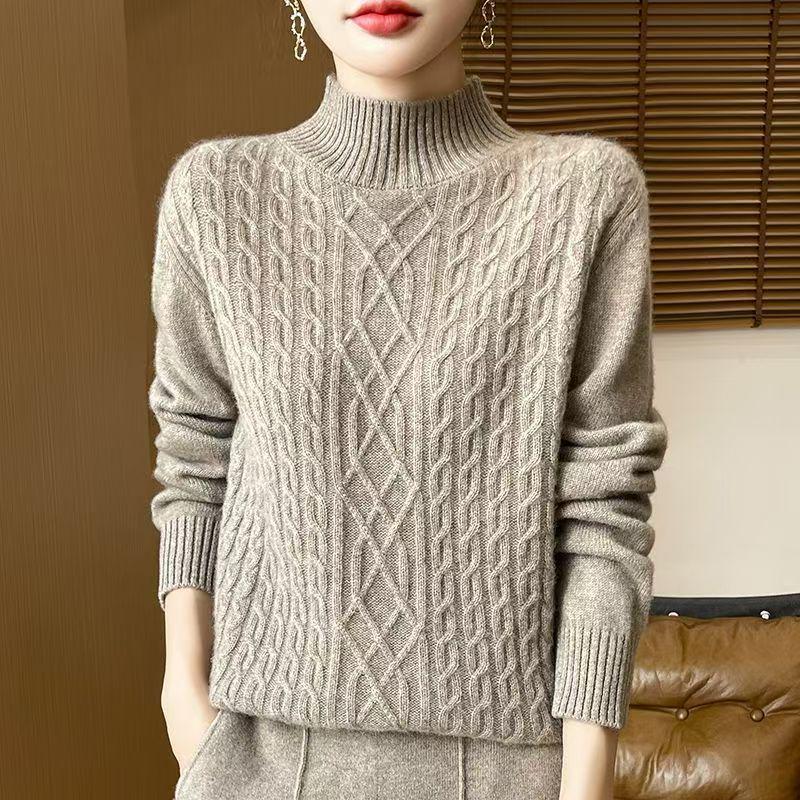 Women's Fashionable High-Neck Wool Sweater - Warm, Versatile Winter Base Layer Top