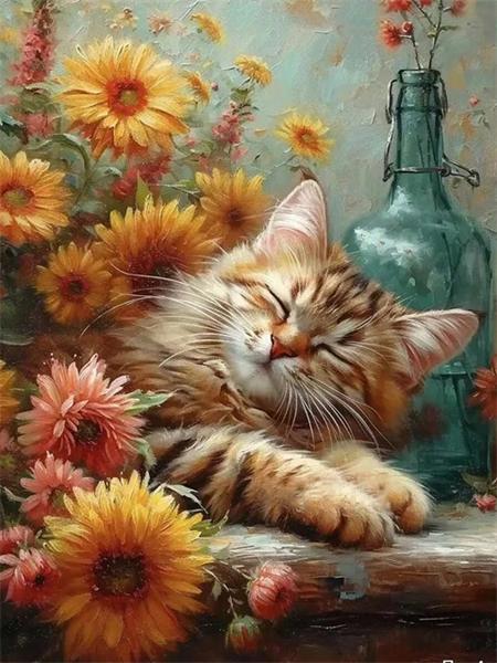 Full Square/Round 5D Diamond Painting Cat Sunflower Home Decor Embroidery Mosaic Animal Wall Art