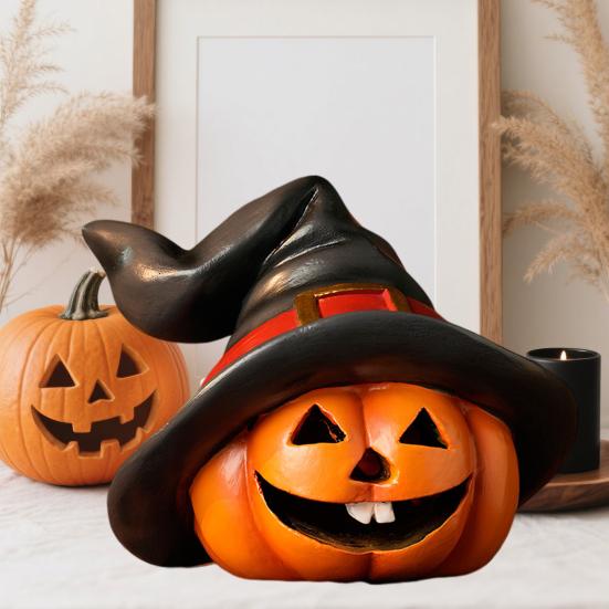 Indoor Outdoor Halloween Pumpkin Ornament Witch Hat Design Retro Cute Pumpkin Figurine Table Festival Decoration