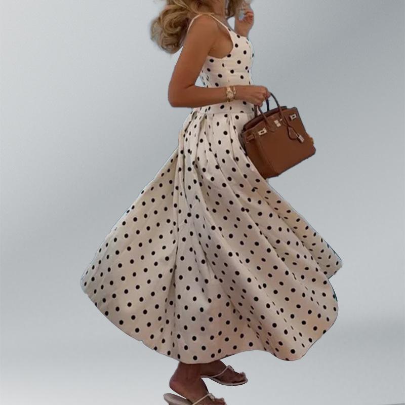 Women's clothing, new spring models in Europe, America, fashionable French temperament polka dot suspender long dress dress