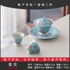 Guochao Hand-Painted Orchid Cover Bowl Two Cup Set Portable Cloth Bag Outdoor Tea Drinking High Value Light Luxury Travel Tea Set