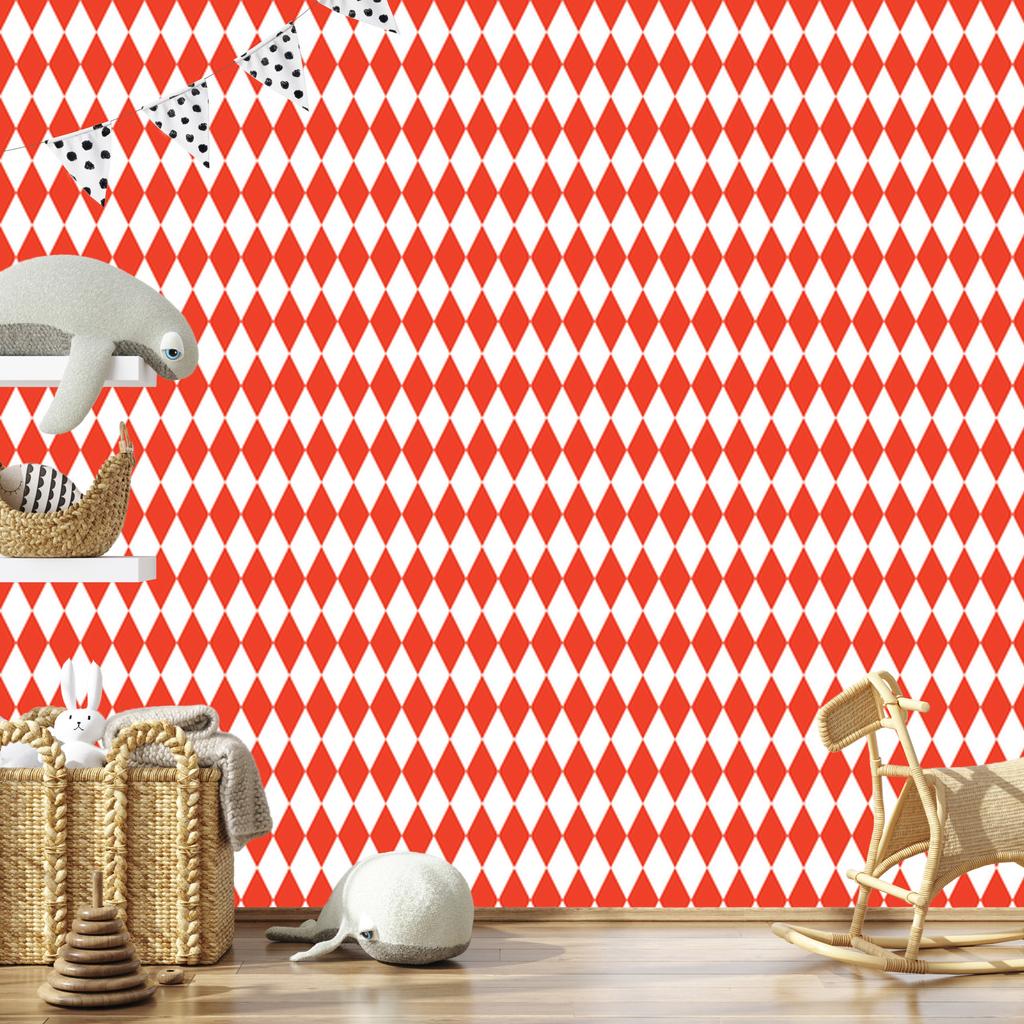 Harlequin Diamonds Wallpaper Coral, White and Red 50x1000