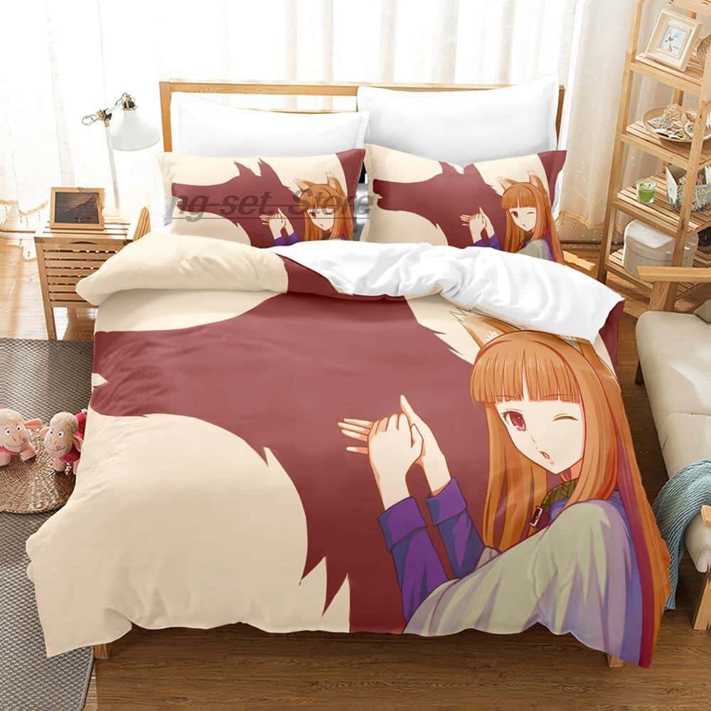 3D Druck Anime Spice and Wolf Bettwäsche Set Einzelbett Twin Full Queen King Size Bettset Erwachsene Kinder Schlafzimmer Bettbezug Set Heimtextilien