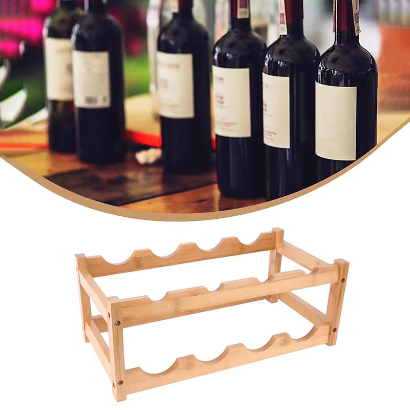 Wine Rack Freestanding 8 Bottle 2 Tier Bamboo Wine Racks Countertop Cabinet Wine Holder Wine Storage Shelf For Kitchen