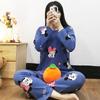 Spring and Autumn women's cartoon pajamas, pink girl cat print long-sleeved suit, loose loungewear