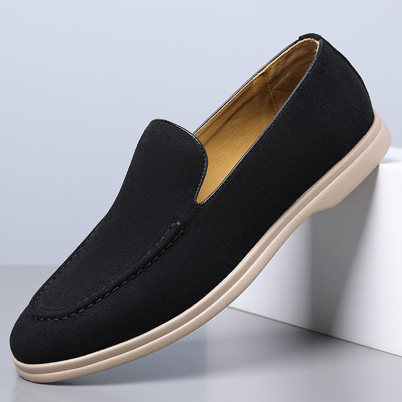 Retro British Style Soft Soled Lazy Shoes, Casual Boat Shoes High Quality Men'S Frosted Leather Comfortable Round Toe Loafers