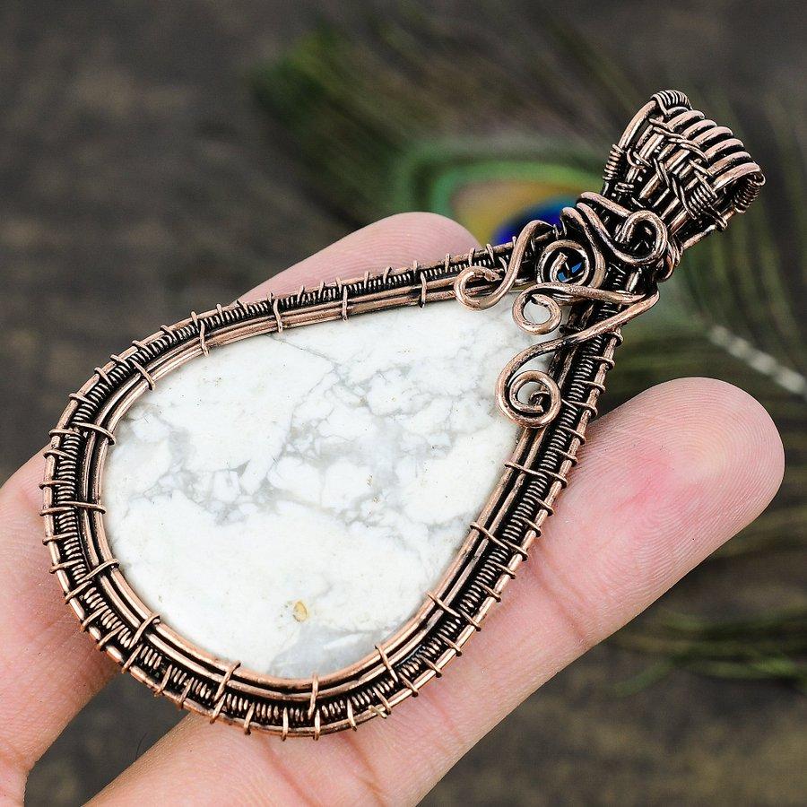 Howlite Jasper Handmade Copper Wire Wrap Jewelry Pendant 3.35 I7Q39