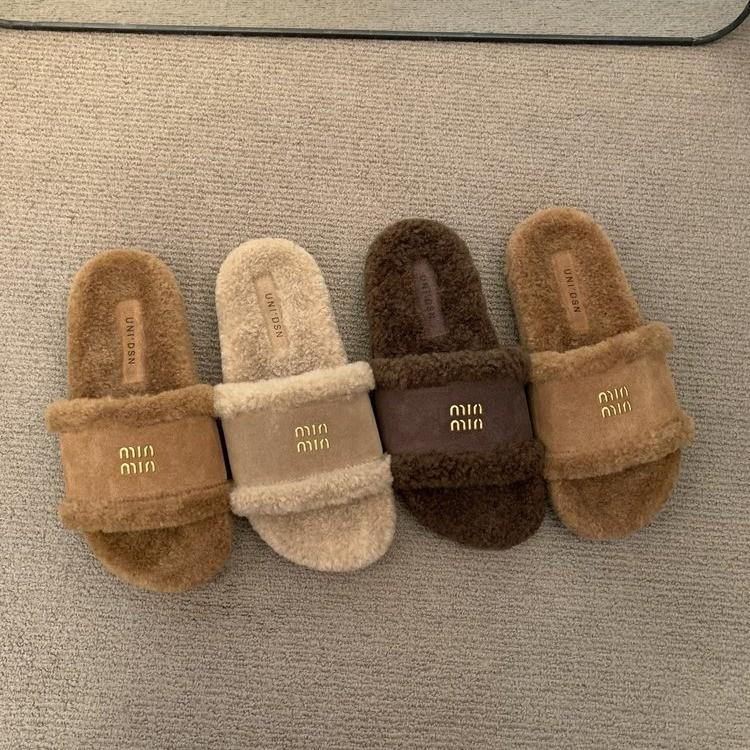 Lazy pedal casual cotton slippers women's 2025 autumn new fashionable versatile skirt wearing fluffy slippers