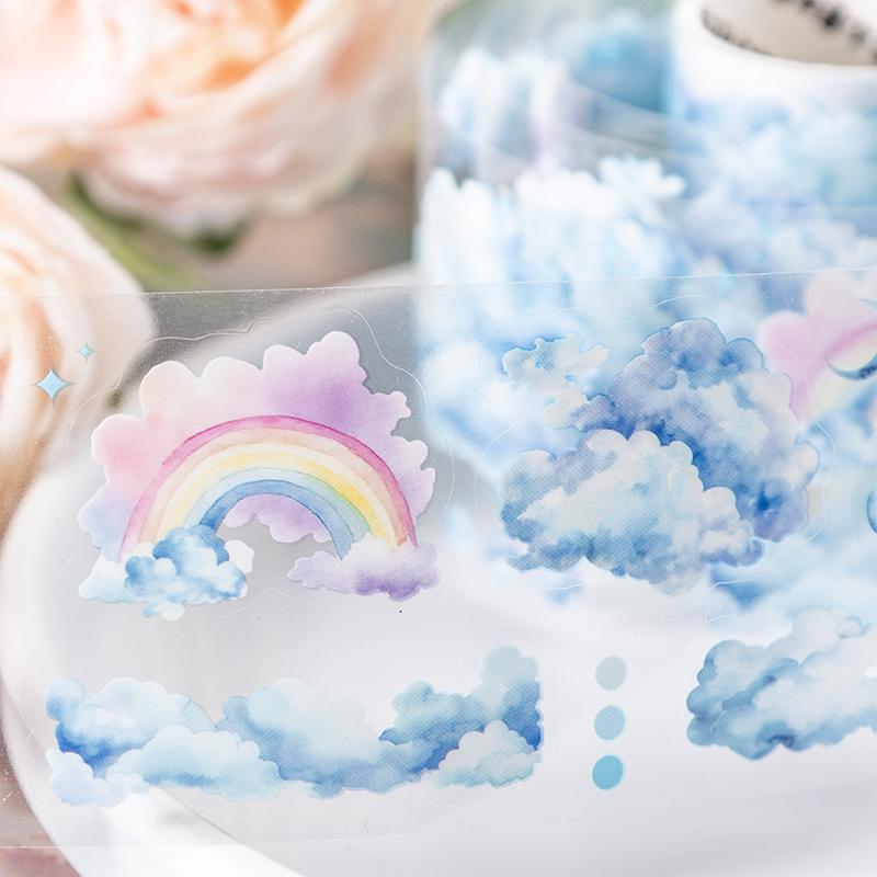 50mm*2m Kawaii Clouds PET Tapes Scrapbooking Journal Planner Background Materials Masking Tape Korean Stationery Office Supplies