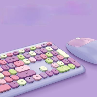 Macaron Round Keyboard Color Lipstick Girl Wireless Keyboard Mouse Punk Keyboard Office Suite for Windows Xp /Win7 /Win8 /Win10