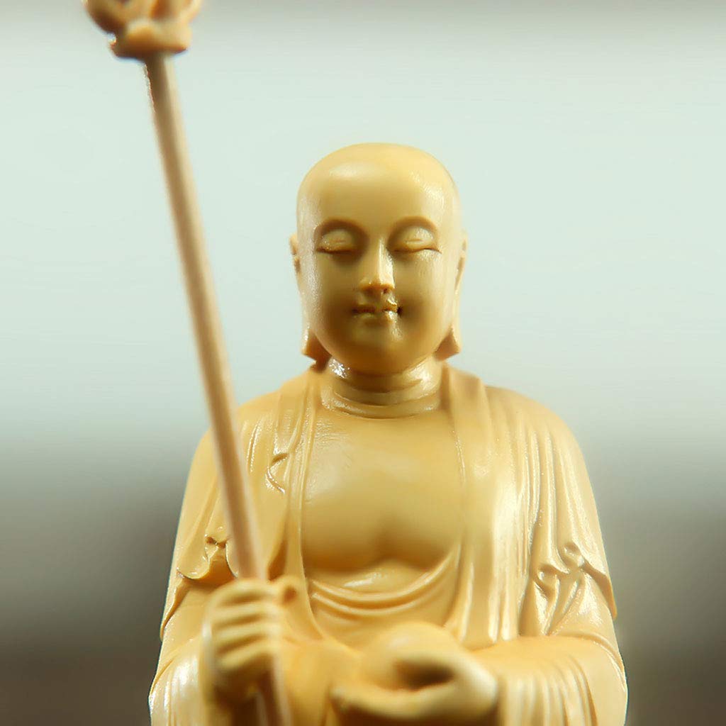Standing Jizo Bodhisattva Buddhist Carved from Premium Natural Boxwood Carved Buddha Sculptured Buddha Wood Buddhist Altar Wooden Good Principal Deity