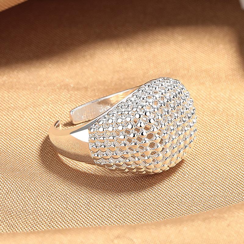 2026 Hollow Ball Ring Women's Geometric Creative Sweet Cool S925 Silver Plated Open Ring Versatile Personality Wide Face Index Finger Ring