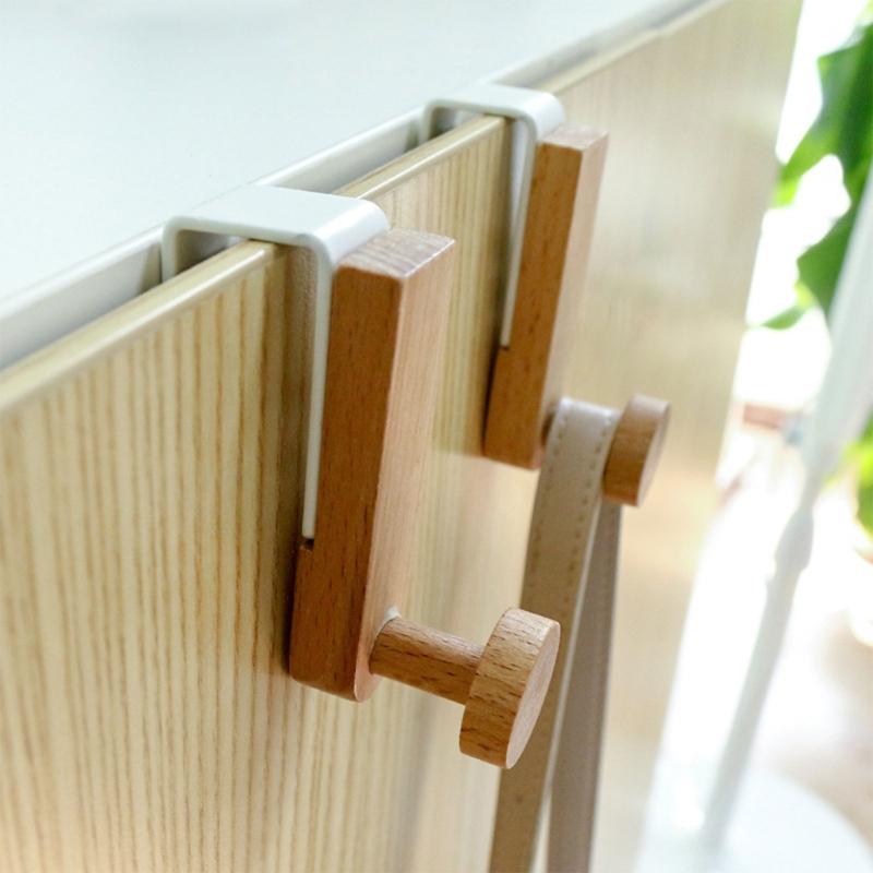 Multiple Purpose Cabinet Hook with Iron & Wood Space Saving Door Mount Hook 4pcs for Hanging Items In Various Rooms Saving