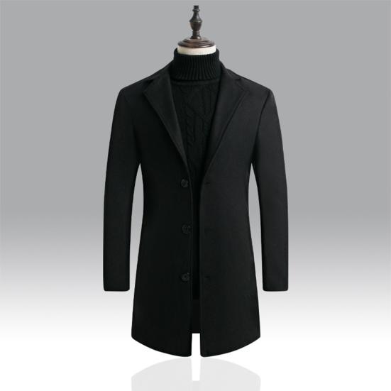 Autumn Men Trench Coat Solid Color Single Breasted Slim Fit Windproof Mid-length