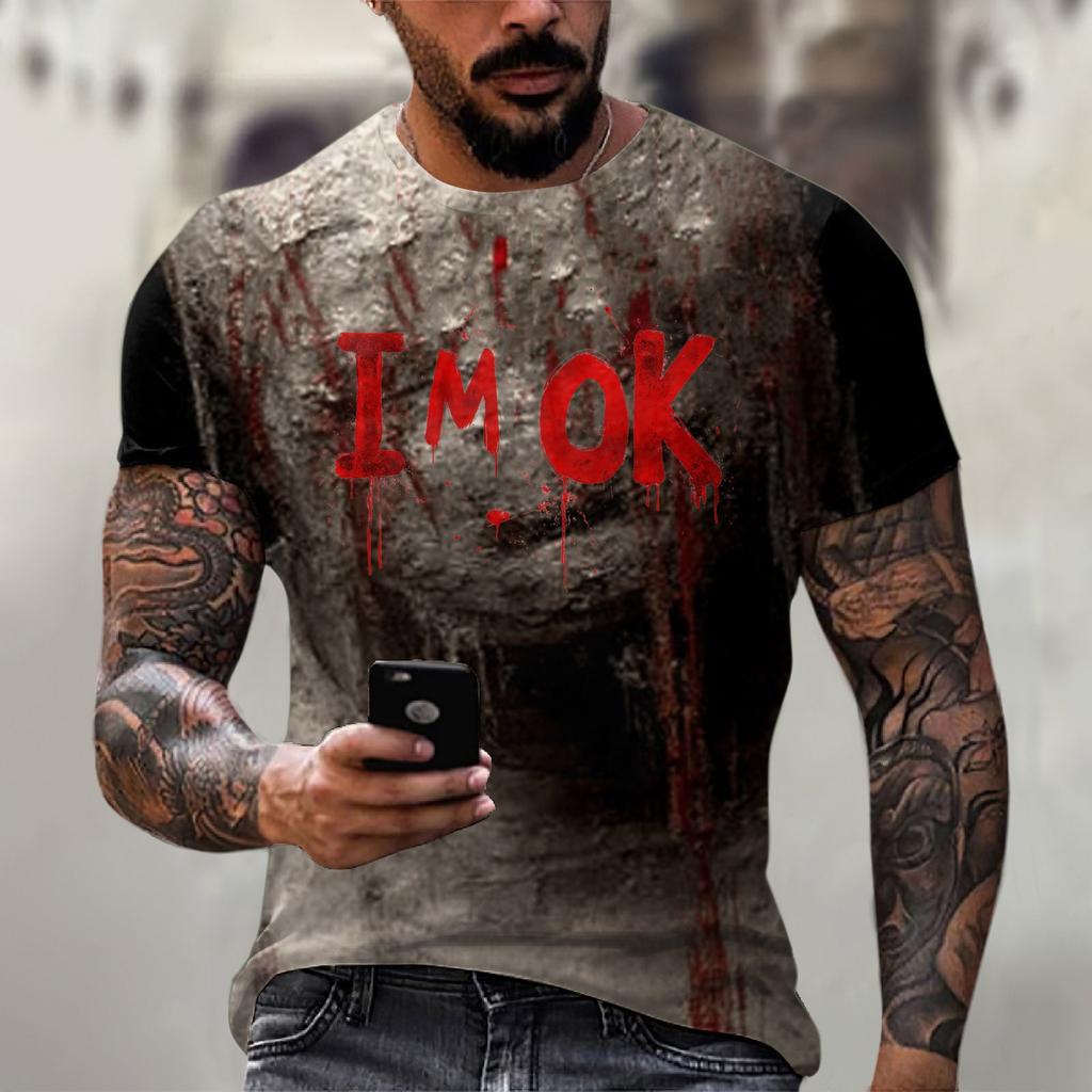 Halloween printed men's round-neck cotton-like short-sleeved top T-shirt