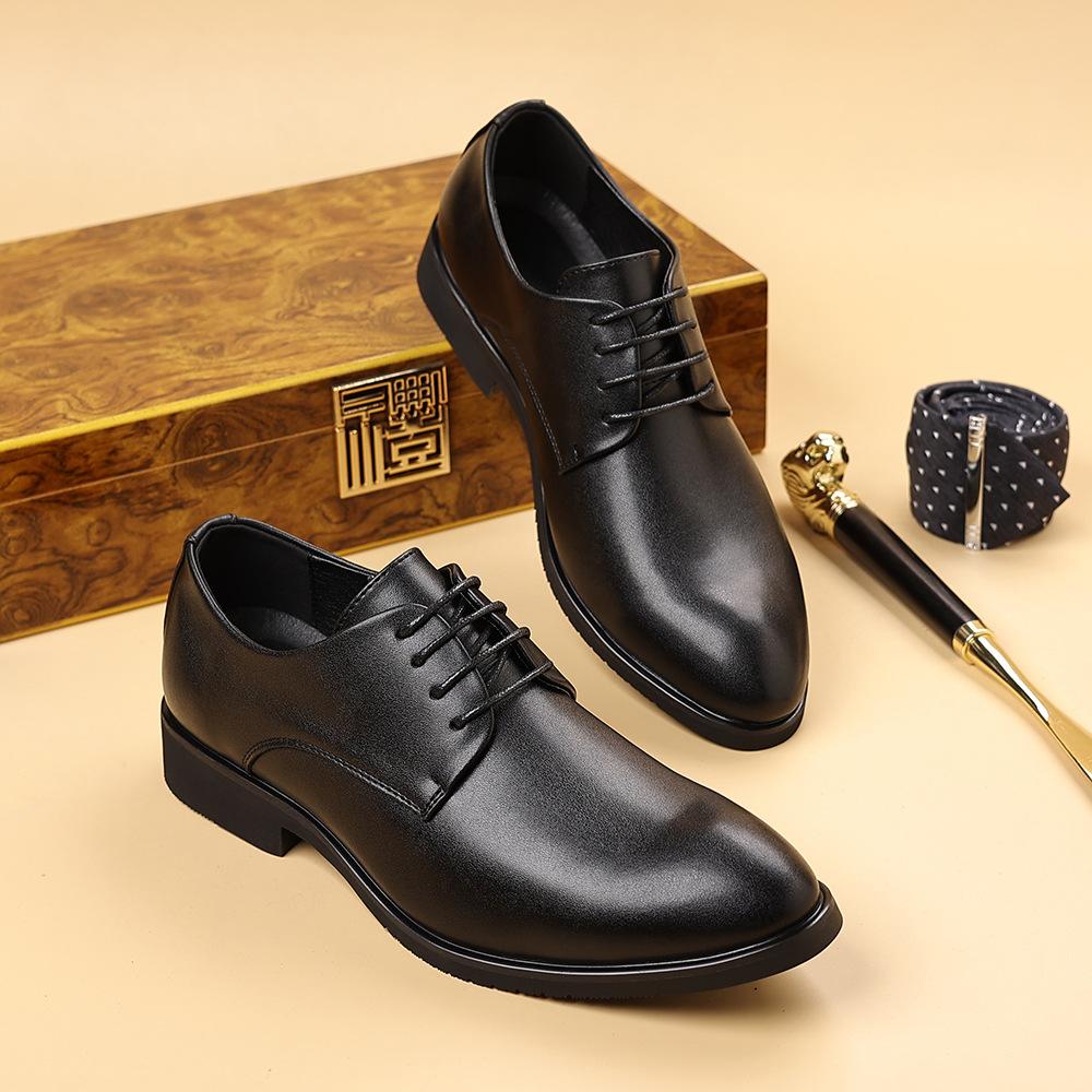 Youthful Outdoor Men's Leather Shoes with Built-in Heel Lift Soft Soles Trendy Versatile Formal Business All-season Durable Casual Comfortable Shoes