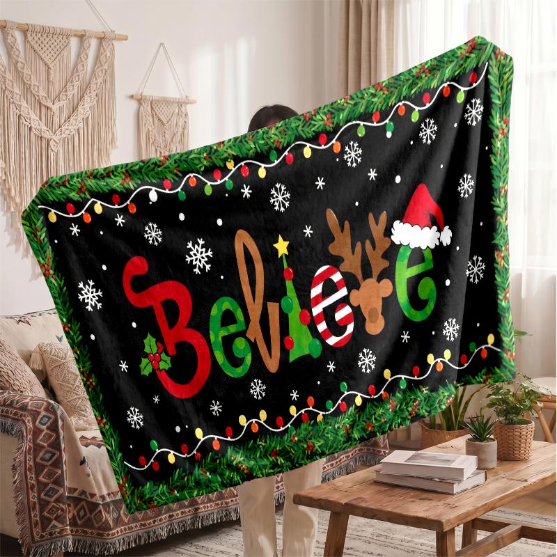 Christmas Flannel Throw Blanket Soft Warm Cozy For Sofa Bed Indoor Home Use Great Holiday Gift