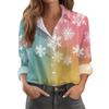 Women's Christmas Print Casual Half-Open Collar Long Sleeve Shirt