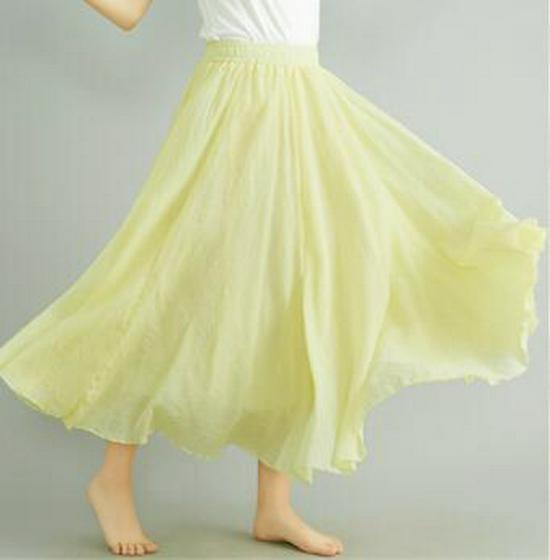 Women's Plus Size Cotton Linen Midi A-Line Skirt with Elastic Waist In 20 Colors