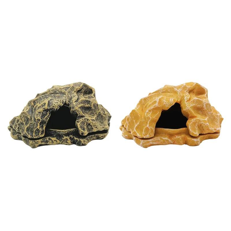 Reptile Hideout Basking Decorative Resin Rock Hides for Turtles Gecko Snakes Aquarium Decoration
