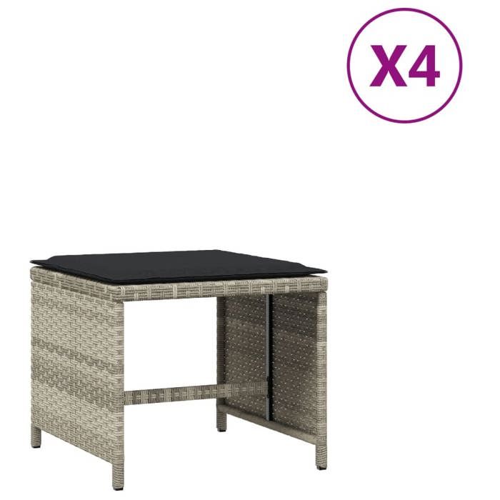 VidaXL Tabourets de jardin coussins lot de 4 gris clair résine tressée, siège de jardin, sièges d'extérieur, tabouret cube, 4007488