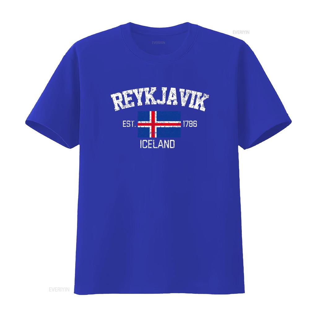 Reykjavik Iceland Souvenir T Shirt Retro Flag Design Est 1786 Vintage Washed Homme Graphic Breathable Top For Everyday Wear
