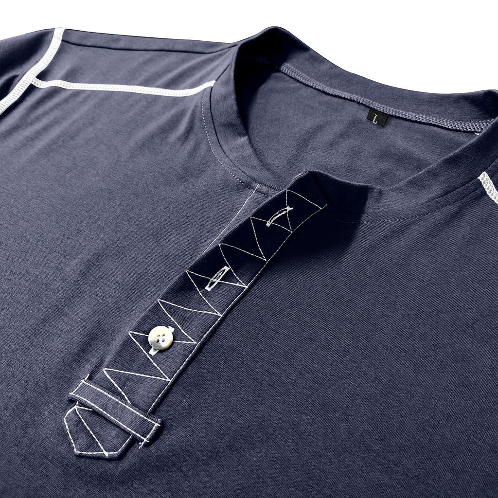 Herr T-shirts Henleykrage Kortärmade Toppar Färgblockerade Bomullsblandning Skjortor Sommar Casual Kläder