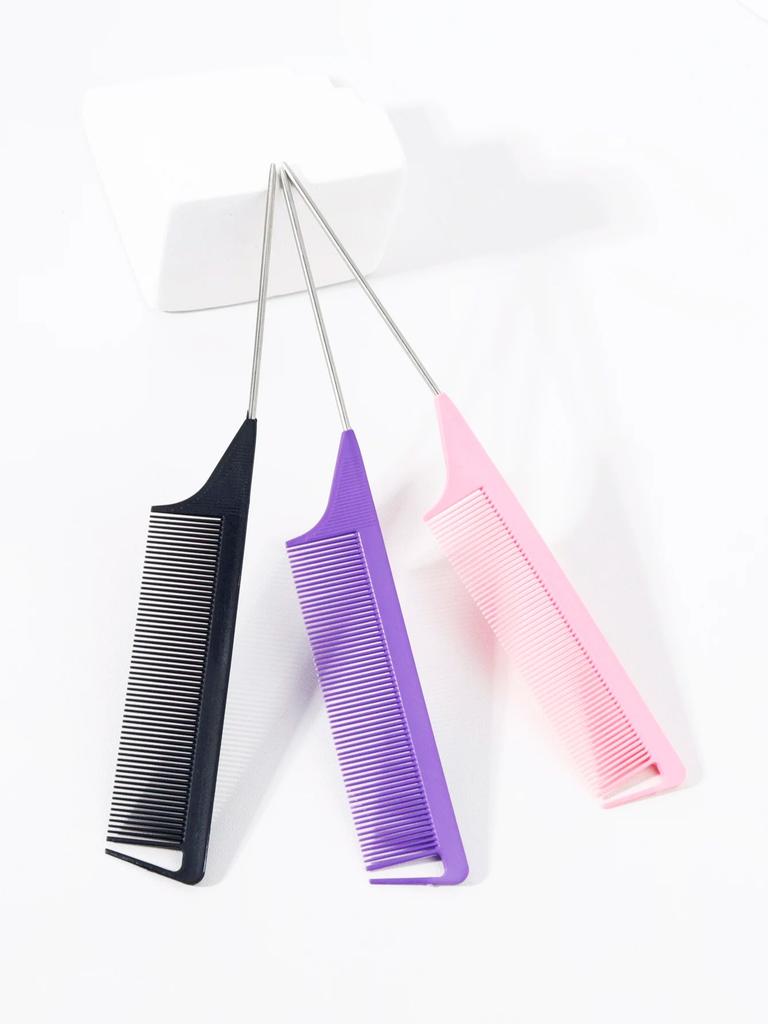 3pcs Rat Tail Hair Comb Set, Plastic Brushes and Metal Handle Combs, Braiding and Distribution Tool,Special for Real Hair Wigs