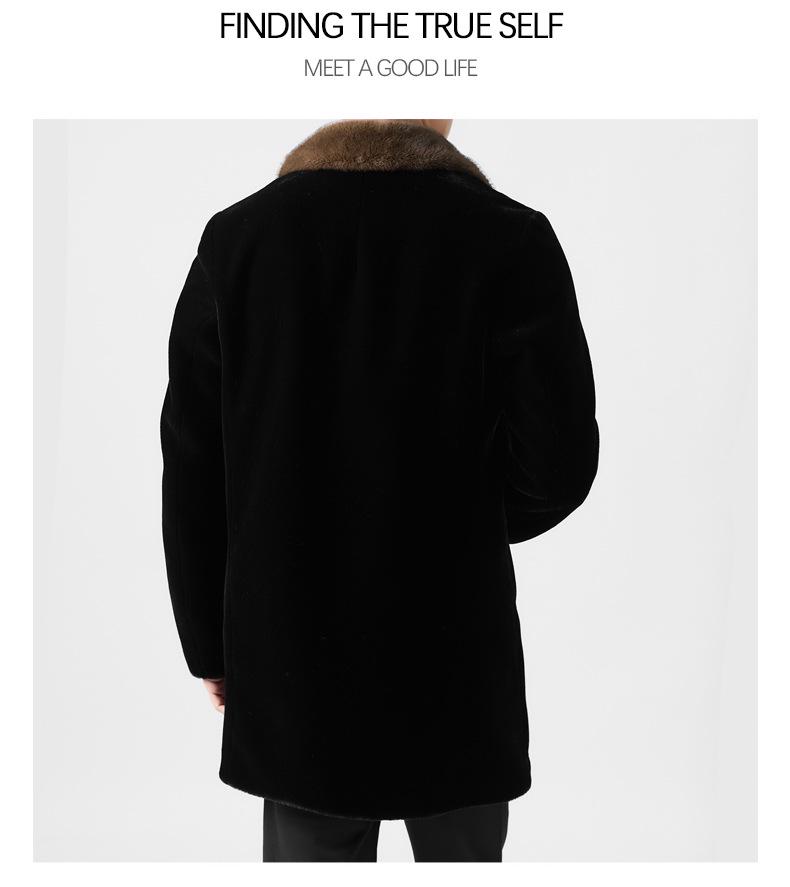 Men's Mid-Length Wool Coat with Faux Mink Fur Lapel - Fashionable, Casual, and Warm Dad's Wear