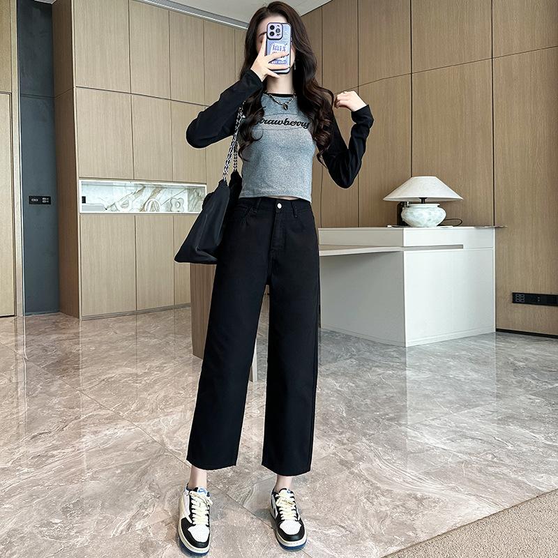 

Маленькие широкие джинсы для женщин на весну Восемь или девять минут Песочно-белые брюки с высокой талией Dad Straight Wide Leg для женщин на весну XXS