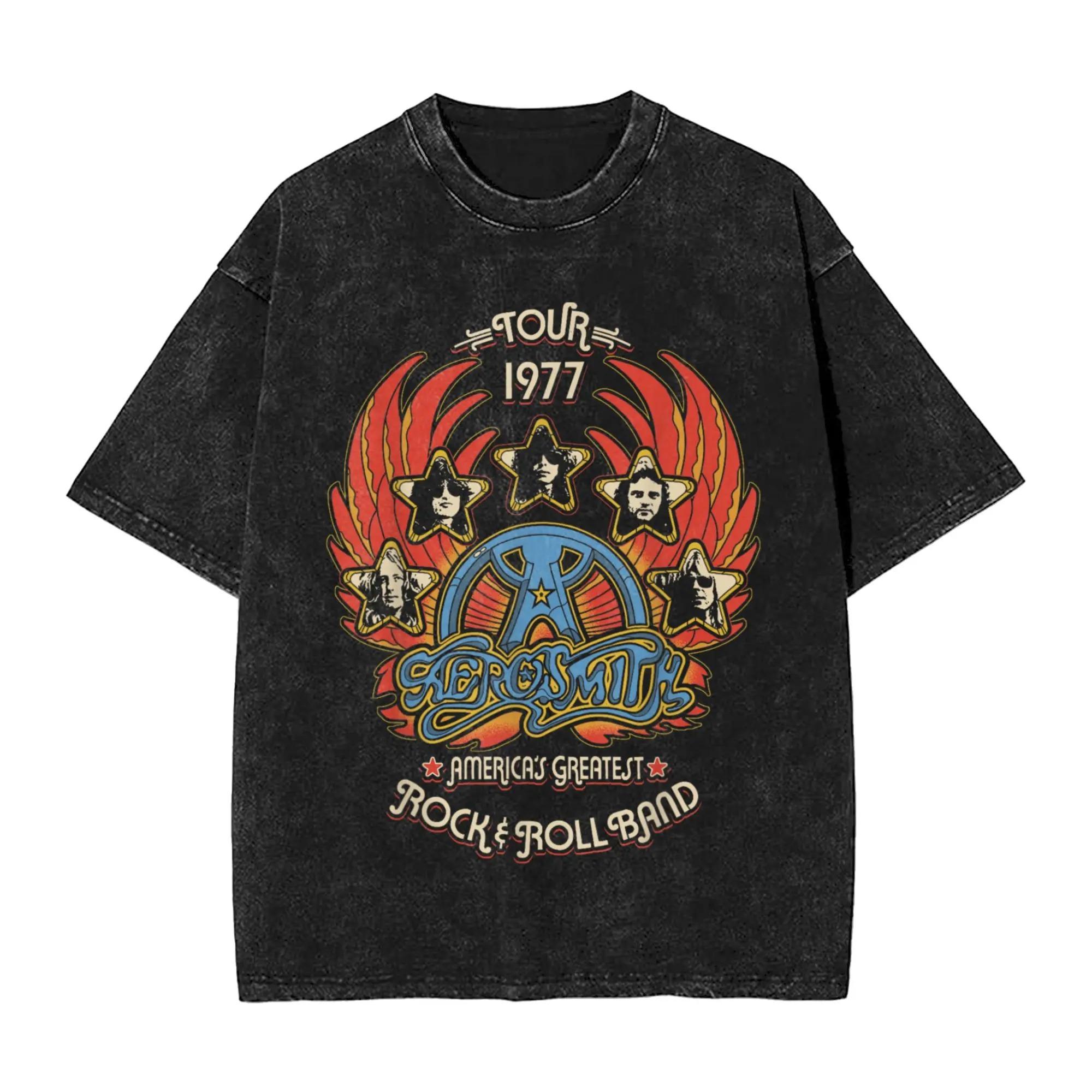 

Hot Legendary Hard Rock Band Aerosmith Graphic Print Tshirt Unisex Women Vintage Washed Oversized Top Oneck Cotton Summer New Tee S