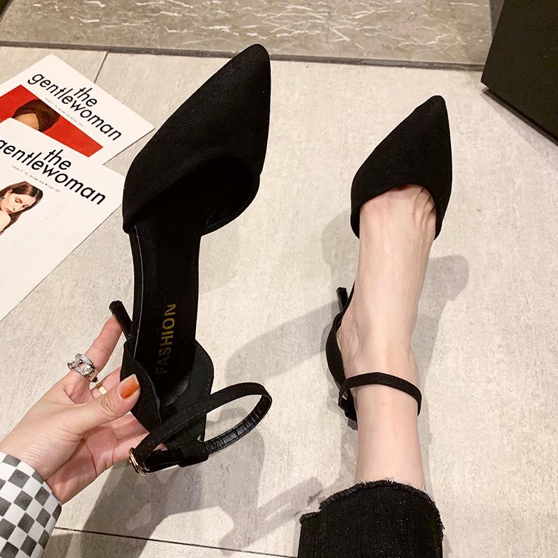 Thin heel professional OL spring and autumn high heels women's new pointed black versatile fashion one-word buckle strap single shoes women
