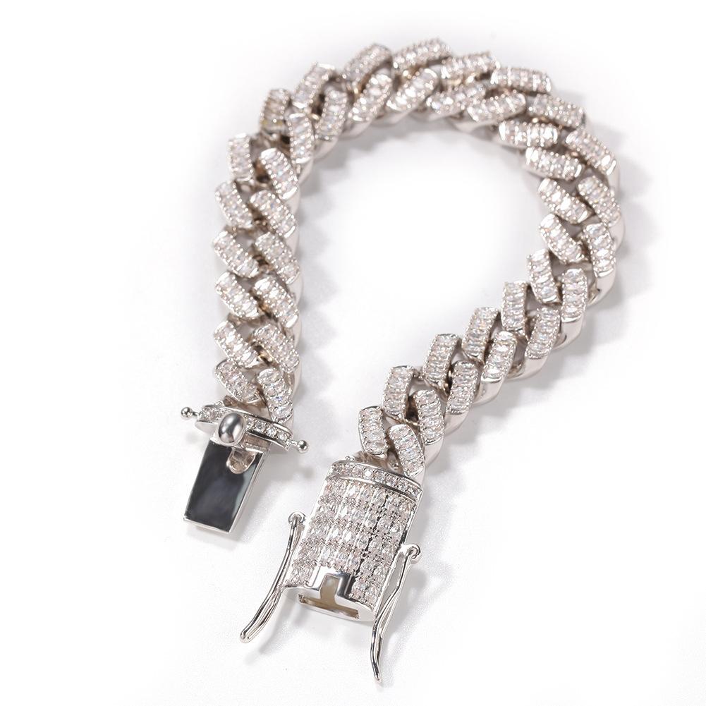 Fashion Bling Bling Gold Plated Cuban Link Chain Bracelet 12mm Square CZ Cubic Zirconia Cuban Bracelet Hip Hop Jewelry