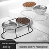 Stainless Steel Floor-Standing Pet Feeder with Double Anti-Fall Bowls for Cats and Dogs